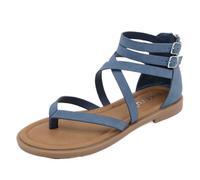 CAFETU Sandali da donna comodi sandali gladiatori sandali bassi con cinturino alla caviglia sandali da spiaggia sandali larghi aperti con cinturino incrociato sandali da donna estivi, Blu, 40 EU
