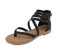 CAFETU Sandali da donna comodi sandali gladiatori sandali bassi con cinturino alla caviglia sandali da spiaggia sandali larghi aperti con cinturino incrociato sandali da donna estivi, nero, 40 EU