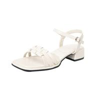 CAFETU Sandali da donna con tacco basso a blocco, senza lacci, senza lacci, senza lacci, bianco, 39.5 EU