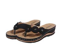 CAFETU Sandali da spiaggia da donna, ciabatte infradito, resistenti all'acqua, suole con presa bagnata e plantare modellato a compressione, nero, 42 EU