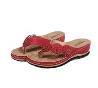 CAFETU Sandali da spiaggia da donna, ciabatte infradito, resistenti all'acqua, suole con presa bagnata e plantare modellato a compressione, Rosso, 35 EU