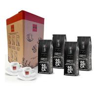 CAFFE' AIELLO SPECIAL BOX - 4X250 Gr Soft Pack 100% ARABICA - Tostatura Media - In Atmosfera Protettiva con Valvola Salva-Freschezza + Coppia di Tazzine con Piattini di Vera Porcellana Dura Italiana