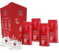 CAFFE' AIELLO SPECIAL BOX - 4X250 Gr Soft Pack CLASSICA - Tostatura Media - In Atmosfera Protettiva con Valvola Salva-Freschezza + Coppia di Tazzine con Piattini di Vera Porcellana Dura Italiana