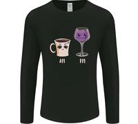Caffè Am Vino Pm Divertente Alcol Prosecco Uomo Manica Lunga T-Shirt