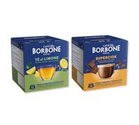CAFFÈ BORBONE 128 Capsule con le Macchine Dolce Gusto® - Kit Assortito: 64 Capsule Bevanda al Gusto di Cioccolata (4 confezioni da 16) + 64 Capsule Tè al Limone (4 confezioni da 16)