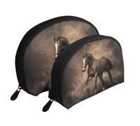 Caffè del cavallo in corsa, Borsa per trucco a conchiglia Portamonete da donna Borsa da toilette piccola Borsa per cosmetici 2 pezzi