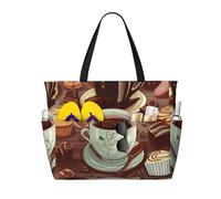 Caffè e dolci Zucchero Cioccolato Borse da spiaggia per donne Grande impermeabile anti-sabbia Borsa da spiaggia Borsa da piscina Borse leggere con cerniera da cabina per palestra viaggi vacanza