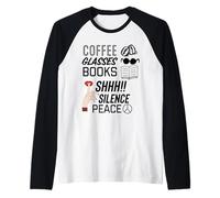 caffè e Lettura, Silenzio o Pace, Lettura di Libri Regali Maglia con Maniche Raglan