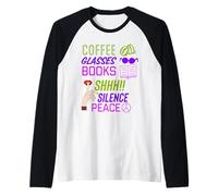 caffè e Lettura, Silenzio o Pace, Lettura di Libri Regali Maglia con Maniche Raglan