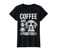 caffè E Puntatori Divertente Inglese Pointer Maglietta con Stampa Grafica Economica, Donna, Nero, L