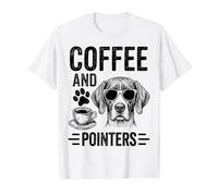 caffè E Puntatori Divertente Inglese Pointer Maglietta con Stampa Grafica Economica, Uomo, Bianco, L