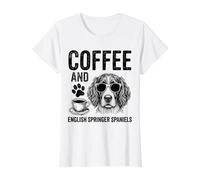 caffè E Springer Spaniel Inglese Maglietta con Stampa Grafica Economica, Donna, Bianco, L