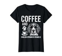 caffè E Springer Spaniel Inglese Maglietta con Stampa Grafica Economica, Donna, Nero, L