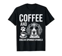 caffè E Springer Spaniel Inglese Maglietta con Stampa Grafica Economica, Uomo, Nero, L