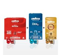 Caffè Lavazza 320 Capsule Compatibili Nespresso Miscele assortite, 240 Capsule Qualità Rossa, 60 Caps Dek, 20 Caps Qualità Oro