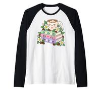 caffè Libri Fiori Accogliente caffè Amante della Lettura Maglia con Maniche Raglan