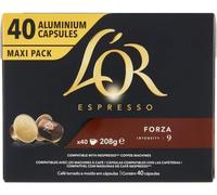 Caffè L'OR Espresso FORZA - 200 Capsule in Alluminio - Intensità 9 - Compostabili e Compatibili con Macchine Nespresso - 5 Confezioni da 40 -DD-