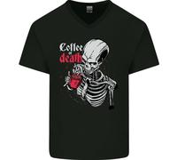 Caffè O Morte Teschio Maglietta Uomo V-Neck In Cotone