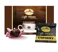 Caffè Vulcanus Cofhery, 50 Cialde ESE 44 mm in Carta Filtro Compostabile, Caffè Aromatizzato al Cioccolato e Ciliegia