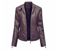 caffè,XL,Giacca da Donna in Finta Pelle PU, Giacca Corta da Motociclista in Pelle con Colletto Alto, vestibilità Slim, Cappotto da Motociclista Streetwear Oversize Cerniera Punk