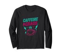Caffeina e Caos Neon Coffee Divertente Design umoristico Maglia a Manica