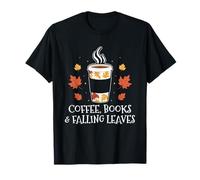 Caffeina Libri E Foglie Cadute Autunno Stagione Autunno Maglietta