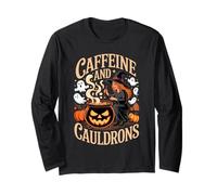 Caffeine And Cauldrons Coffee Witches Ghosts Halloween Maglia a Manica