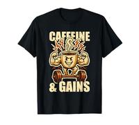 Caffeine And Gains Funny Coffee Abbigliamento da Palestra Maglietta