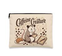 Caffeine Creature Makeup Bag, Vintage Fanciful Coffee Animal Cosmetic Pouch per donne, Portable Canvas Zipper Organizer, Everyday Skincare Toiletry Bag, Beige, 7x9 Inch, Creatura