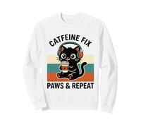Caffeine Fix Paws & Repeat - Cuffie con Gatto Nero, Stile retrò Felpa