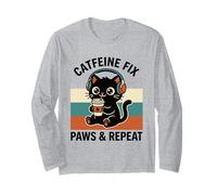 Caffeine Fix Paws & Repeat - Cuffie con Gatto Nero, Stile retrò Maglia a Manica