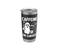 Caffeine or Curses Ghost Spooky Funny Cat Halloween Coffee Bicchiere termico in acciaio inox doppia parete