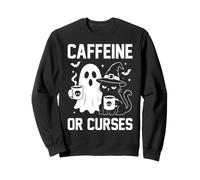 Caffeine or Curses Ghost Spooky Funny Cat Halloween Coffee Felpa