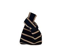 CaFfen Borsa Da Polso Con Nodo Da Donna Borsa a mano in maglia fatta a, borsa da polso donna, alla moda casual a quadri a righe larghe, for studenti, borse for la spesa riutilizzabili(A-black)