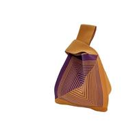 CaFfen Borsa Da Polso Con Nodo Da Donna Borsa a mano in maglia fatta a, borsa da polso donna, alla moda casual a quadri a righe larghe, for studenti, borse for la spesa riutilizzabili(B-yellow)