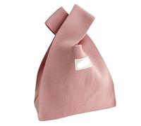 CaFfen Borsa Da Polso Con Nodo Da Donna Borsa da polso for donna, borsa shopping riutilizzabile for studenti, realizzata a mano in maglia tinta unita(Light pink)