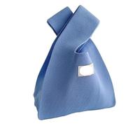 CaFfen Borsa Da Polso Con Nodo Da Donna Borsa da polso for donna, borsa shopping riutilizzabile for studenti, realizzata a mano in maglia tinta unita(Blue)