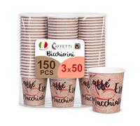 Caffetti 150 Bicchierini Caffè Carta 90 ml Made in Italy, 3 Stecche da 50 Bicchieri Monouso per Espresso, Tazzine Usa e Getta per Bar, Ufficio, Asporto, Bevande Calde, Tema Cuore
