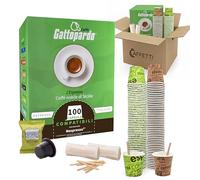 Caffetti Kit 100 Capsule Caffè Gattopardo Compatibili con Nespresso + 100 Bicchierini + 100 Palettine, Espresso Miscela Insonnia, Palette in Legno, Bicchieri in Carta