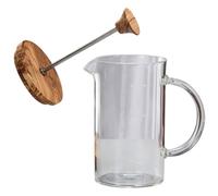 Caffettiera a Pressa in Vetro per Caffè e Tè, Uso Domestico | Legno e Vetro, Coperchio Linea Graduata e Filtro a Rete, per Cucina Piccola e Ufficio
