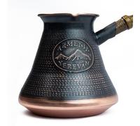Caffettiera armena fatta a mano da 21 Fl Oz - Copper Jazva Ararat - Turco Arabo Greco Cezve Jezve Ibrik Turka Jazve Maker - Manico in legno - (7 tazze (21 US fl.oz))