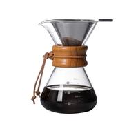 Caffettiera manuale da 400-1000 ml, in vetro borosilicato resistente al calore, con manicotto in legno e filtro in acciaio inox a doppio strato per versare facilmente il caffè a casa (400 ml con