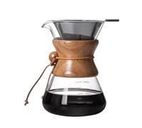 Caffettiera manuale da 400-1000 ml, in vetro borosilicato resistente al calore, con manicotto in legno e filtro in acciaio inox a doppio strato per versare facilmente il caffè a casa (600 ml con