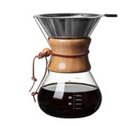 Caffettiera manuale da 400-1000 ml, in vetro borosilicato resistente al calore, con manicotto in legno e filtro in acciaio inox a doppio strato per versare facilmente il caffè a casa (800 ml con