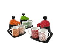CAFFETTIERA MINI EXPRESS CON 2 TAZZE IN CERAMICA CAFFE' COLORI ASSORTITI