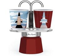 Caffettiera Moka Bialetti Mini-express Magritte 90-100 ml con 2 tazze