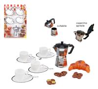 Caffettiera Moka Giocattolo con Tazzine Piattini Cucchiaini Cornetto Biscotti