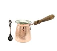 Caffettiera turca, 5 misure, piano cottura greco, arabo, spessore 3 mm, massiccio martellato fatto a mano in rame inciso, Cezve Ibrik Briki con manico in legno per 2-8 persone (6 tazze/500 ml)
