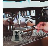 Caffettiera turca, con manico in legno e beccuccio versatore, scaldalatte,