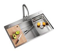 CAFIEDR Lavello da cucina con rubinetto in acciaio inossidabile 304 ispessito singolo lavello da cucina da banco lavello da cucina installazione a goccia o sottopiano